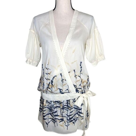BCBGMAXAZRIA Cotton and Silk Wrap, Vintage Inspired Top Size S - Picture 1 of 16